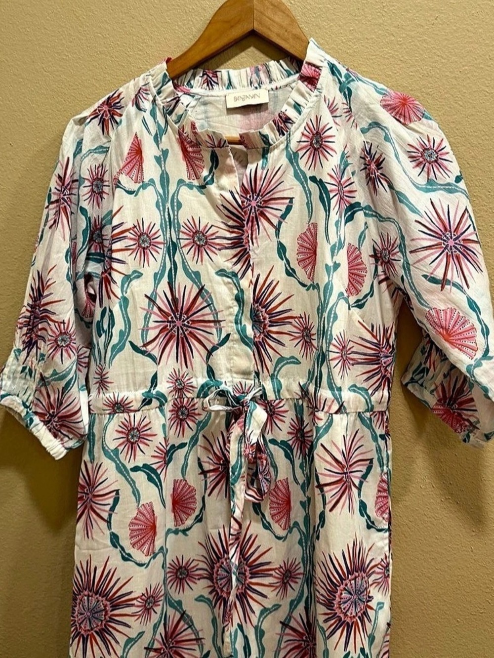 Tuckernuck Banjanan Bazaar Floral Midi Dress in White & Pink Size Small Cotton - Picture 11 of 12